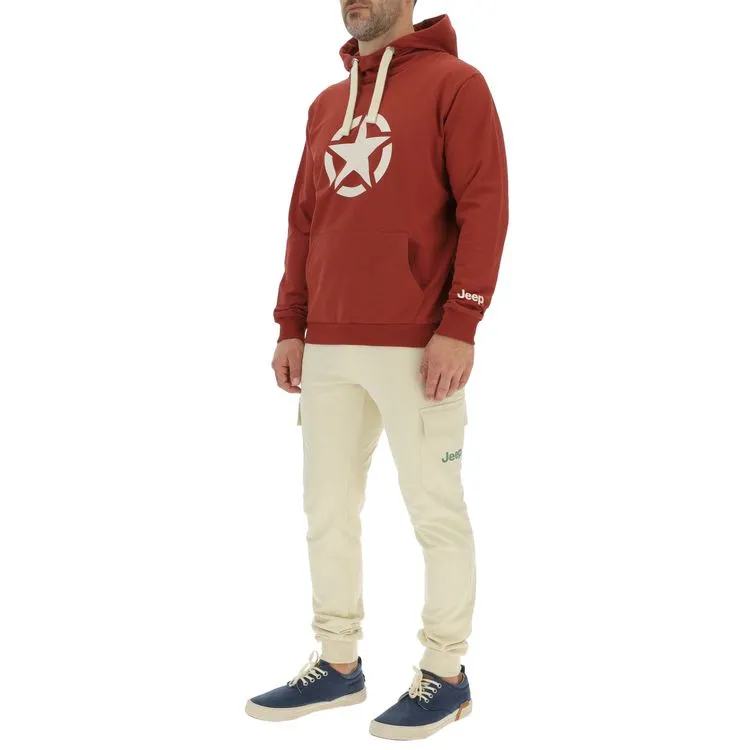 JEEP Herren Kapuzenpullover O102717RT - Roter Hoodie mit großem Jeep-Star-Print GR. XXL