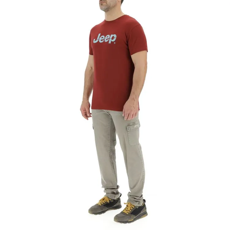 JEEP Herren T-Shirt O103354BO - Bordeaux mit großem Logo-Print GR. XXL