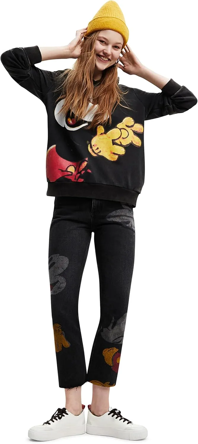 Desigual Damen Sweatshirt - Schwarzes Sweatshirt mit Mickey-Mouse-Print 22WWSK492022 GR. S