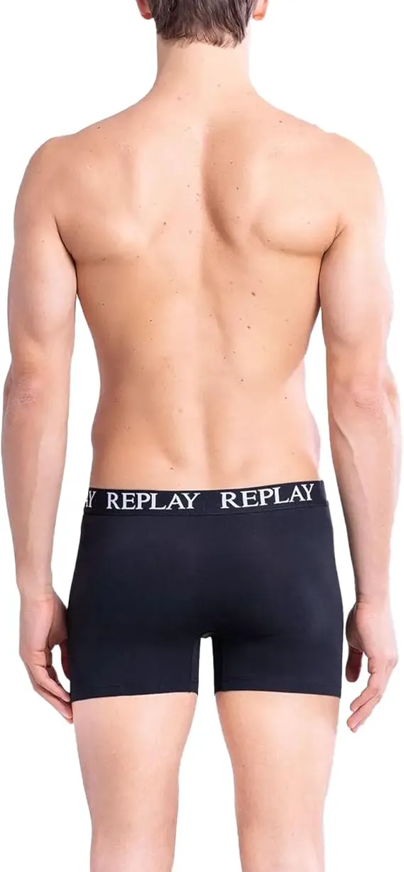 REPLAY Herren Boxershorts I101102BK - Schwarz, 3er Pack mit Logo-Bund GR. L