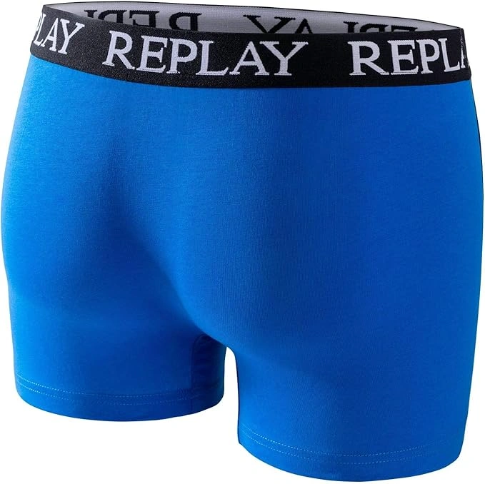 REPLAY Herren Boxershorts I101005BB - Blau/Schwarz, 2er Pack Cotton-Stretch GR. L