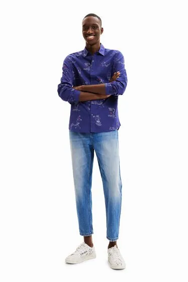 Desigual Herren Hemd - Blau, Bedruckt 22WMCW325158 GR. M