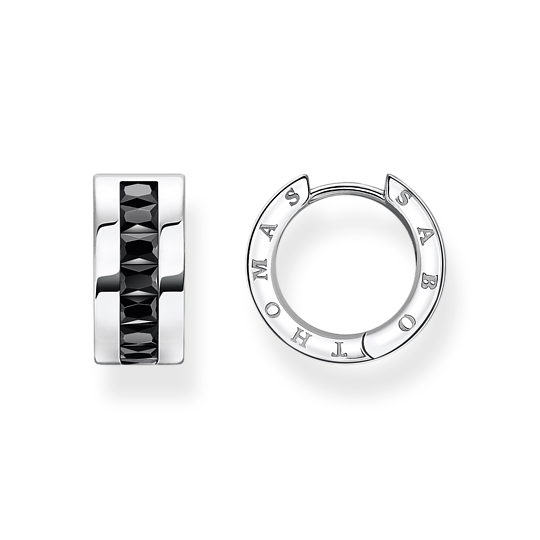 Thomas, Sabo, Ohrringe, Creolen, Mit, Schwarzen, Steinen, Pave, Silber, Zubehor, Diamant, Schmuck, Silber, Platin