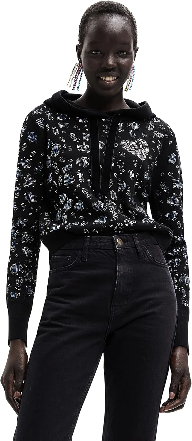 Desigual Damen Pullover - Kapuzenpullover mit Strass-Details 22WWJF402000 GR. S