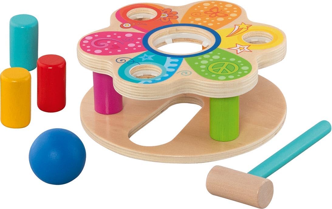 GOKI 58310 Hammerbank - Motorikspielzeug aus Holz im Blumen-Design