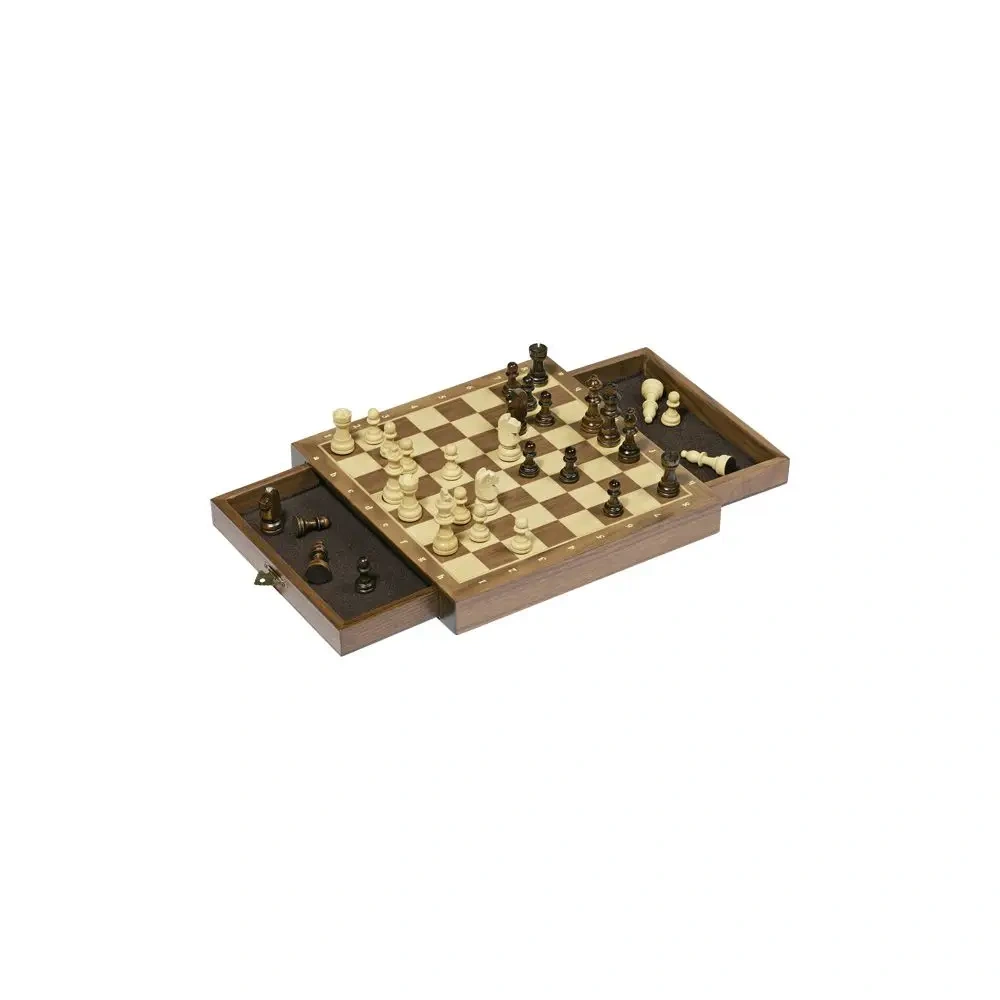 goki Magnetisches Schachspiel mit Schubladen - Holz, 25 × 25 × 3,3 cm