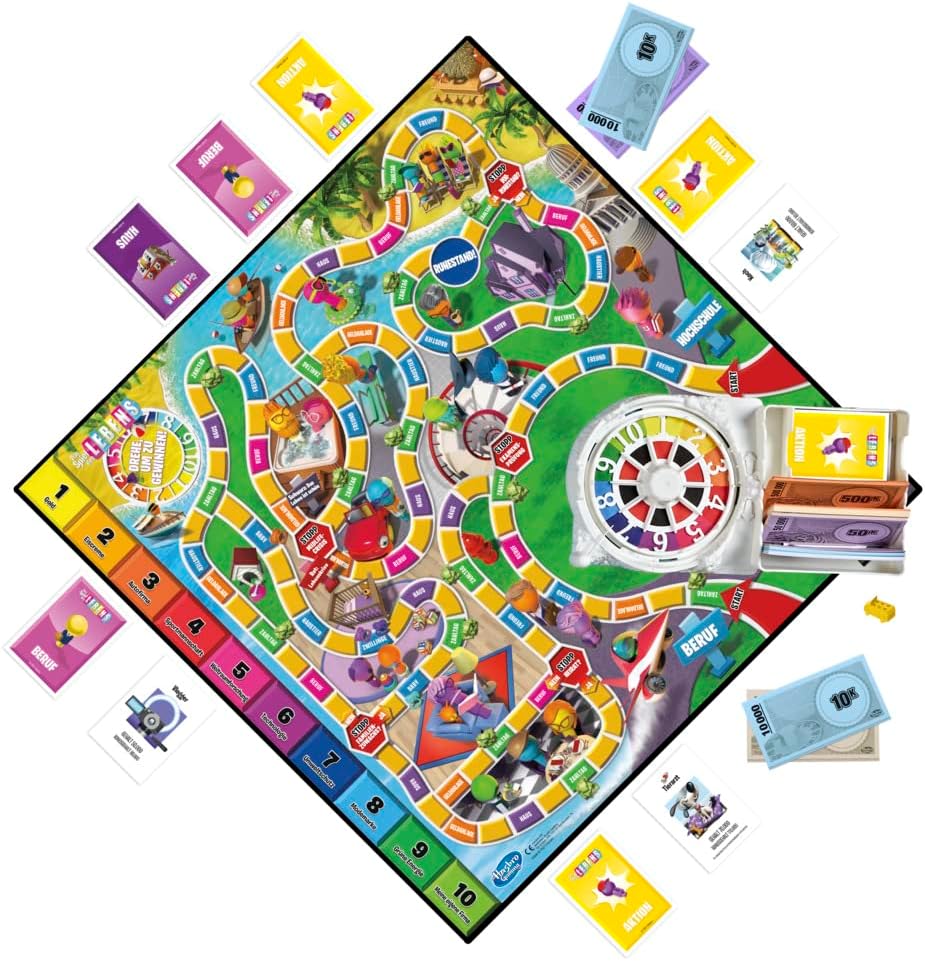Hasbro Spiel des Lebens Klassisches Brettspiel mit Spielfiguren, Drehrad und farbigem Spielbrett