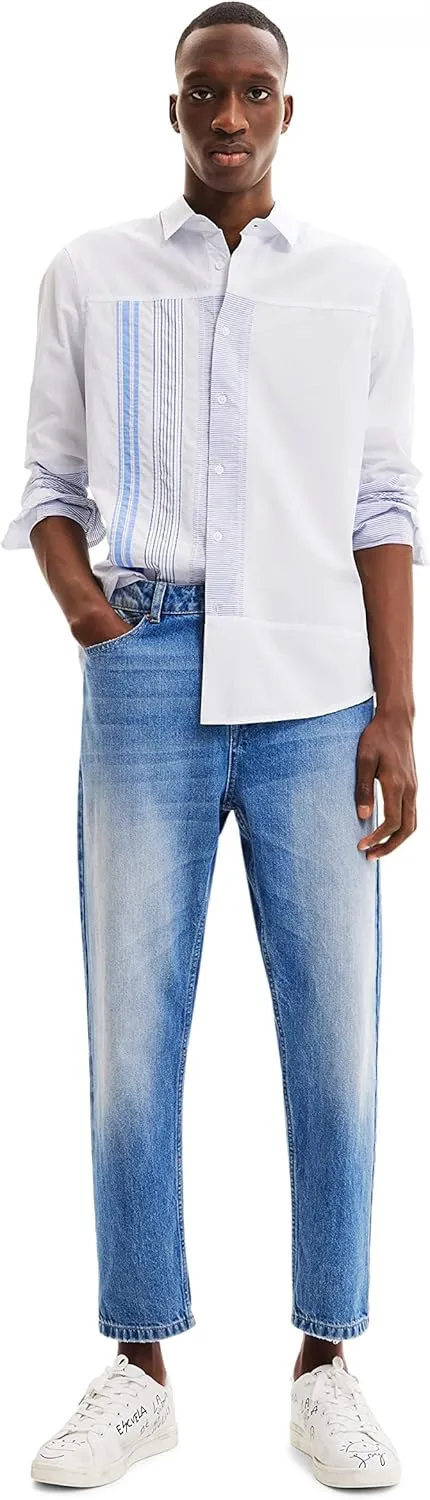 Desigual Herren Hemd - Weiß, Blau gestreift 22WMCW135004 GR. M