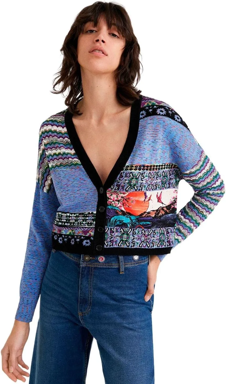 Desigual Damen Strickjacke „JERS Crepúsculo“ - Blau 22SWJF54 GR. L
