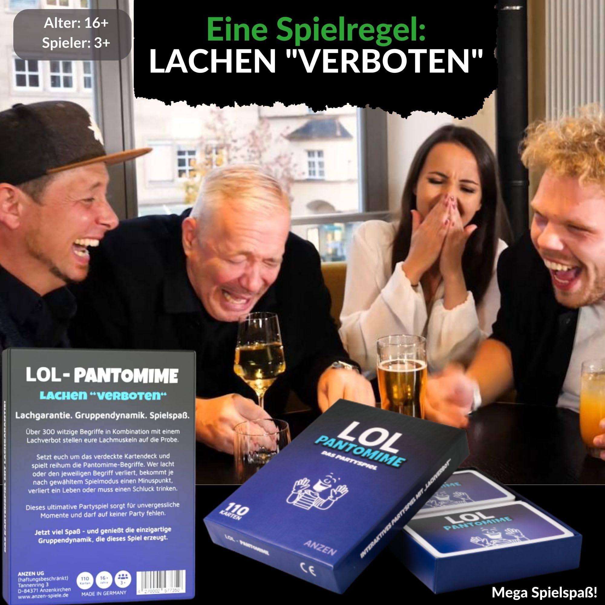 ANZEN - LOL PANTOMIME - Lachen "verboten" DE Werbung, Plakat, Erwachsener, Person, Frau