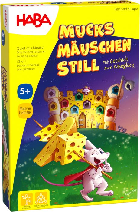 HABA Mucksmäuschenstill, spannendes Geschicklichkeitsspiel mit 3D-Käseschloss, ab 5 Jahren