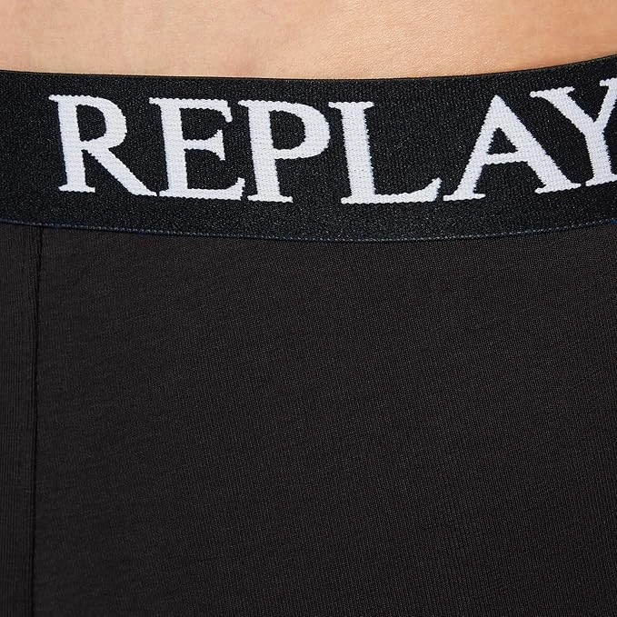 REPLAY Herren Boxershorts I101005BK - Schwarz, 2er Pack mit Logo-Bund GR. L