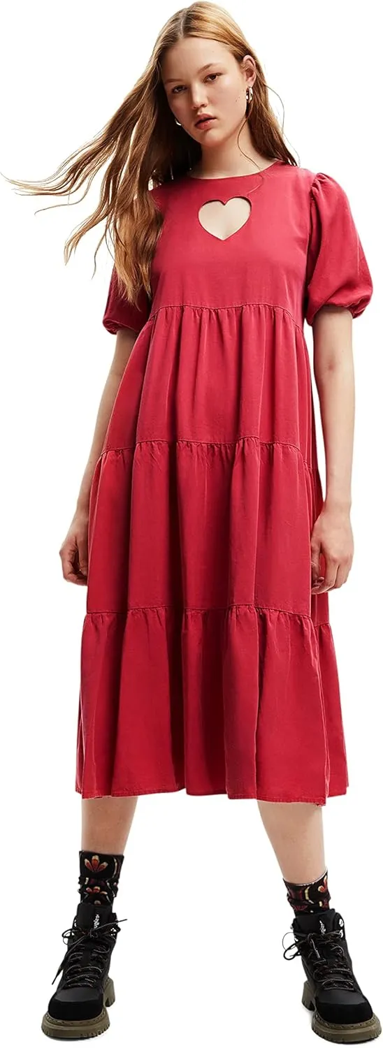 Desigual Damen Kleid - Rotes Kleid mit Herz-Ausschnitt 22WWVW303194 GR. M