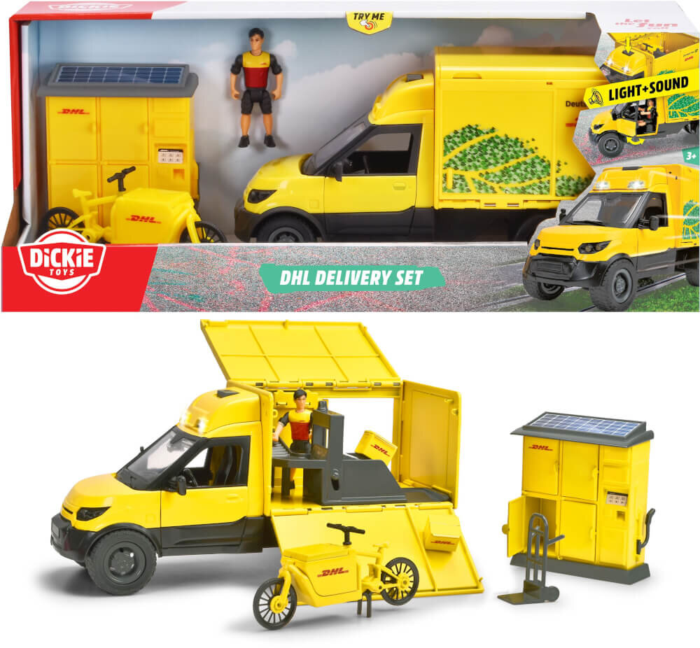 Dickie_Toys_DHL_Delivery_Set_(203747020), Maschine, Rad, Person, Spielzeug
