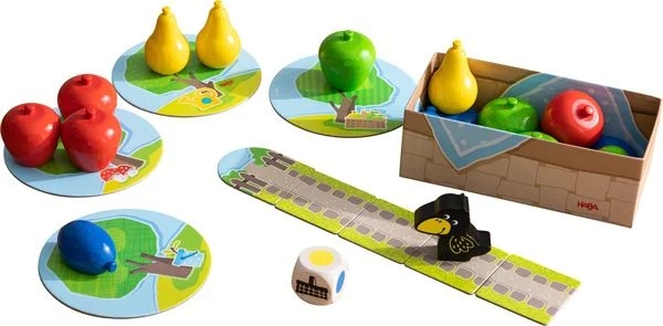 HABA Meine ersten Spiele: Erster Obstgarten – Kooperatives Würfelspiel mit Holzfiguren