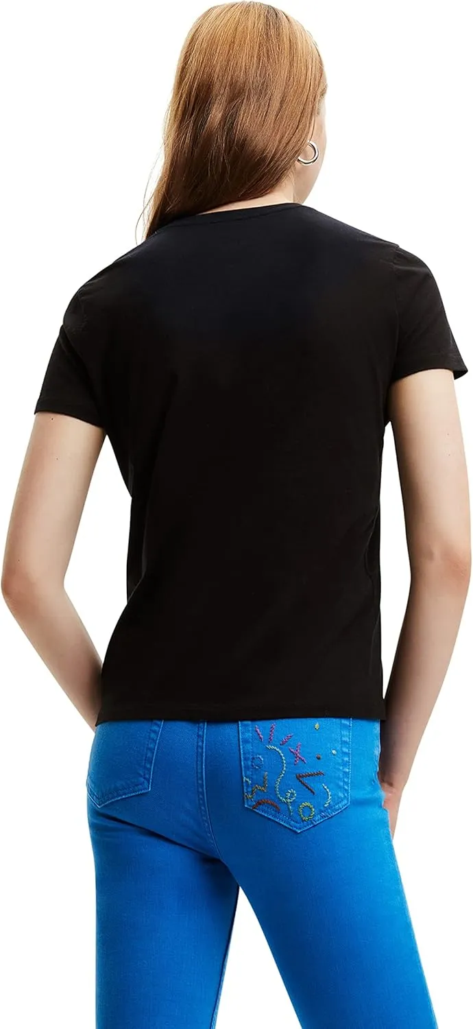 Desigual Damen T-Shirt - Schwarzes T-Shirt mit „VIVE“ Print 22WWTK172000 GR. XL