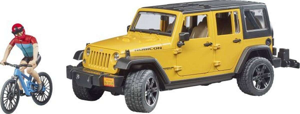 Bruder_02543_Jeep_Wrangler_Rubicon_Unlimited_Mit_\nMountainbike_Und_Radfahrer, Rad, Sprach, Person, Fahrrad, Auto