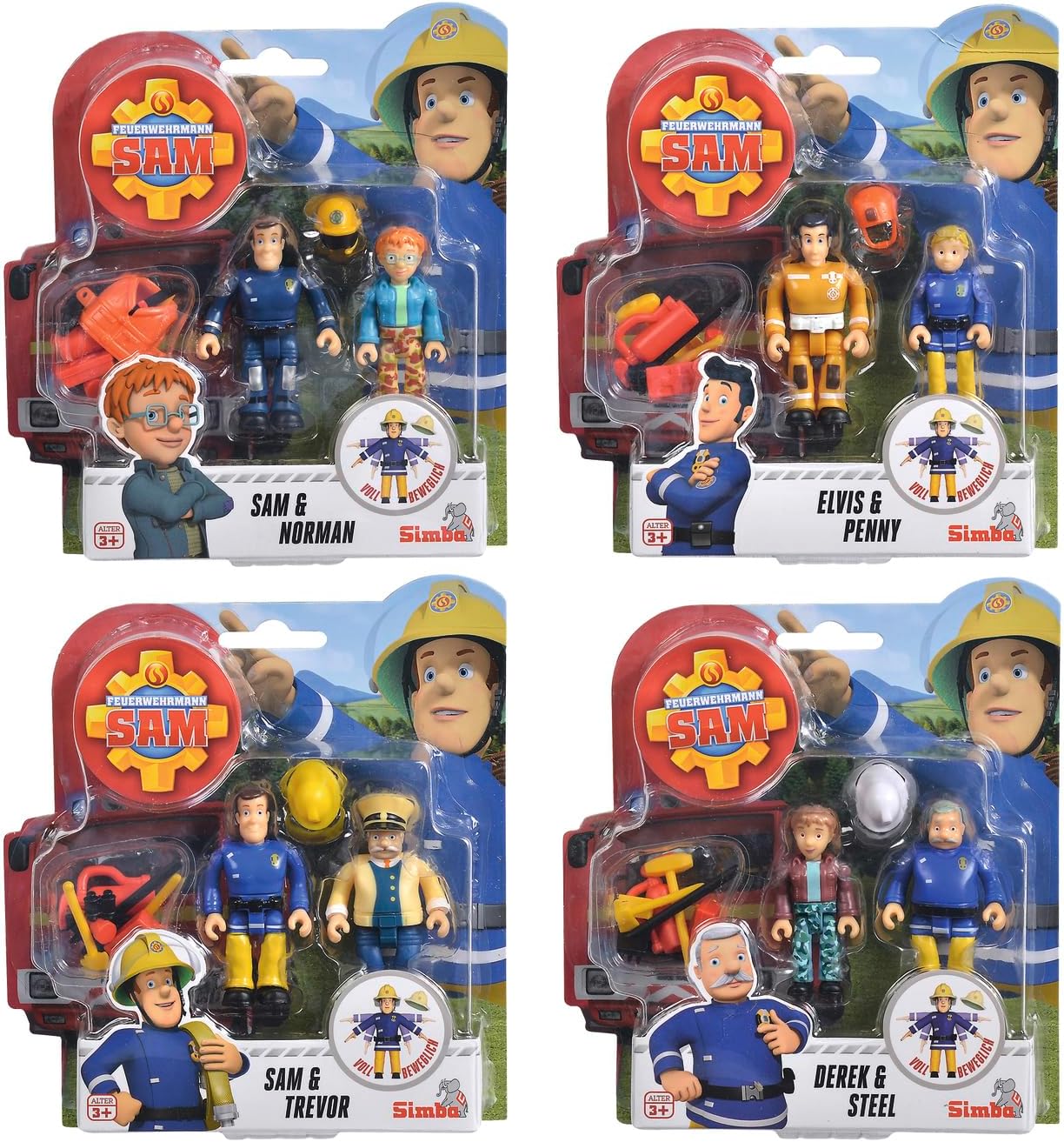 Feuerwehrmann Sam Figuren Doppelpack III, Elvis + Penny, 4-sortiert Feuerwehrmann Sam Figuren Doppelpack III, Elvis + Penny, 4-sortiert