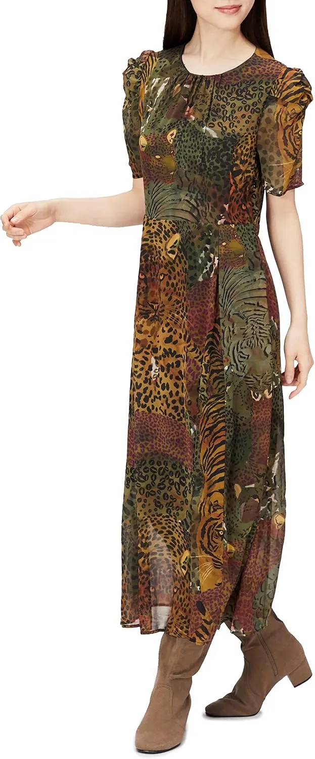 Desigual Damen Kleid „Wild Pattern Midi Dress“ - Braun/Grün 21WWVW664092 GR. L