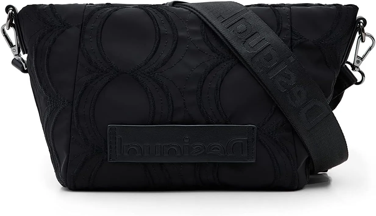 Desigual Damen Umhängetasche - Schwarz Stofftasche mit Logo-Relief 22WAXA75