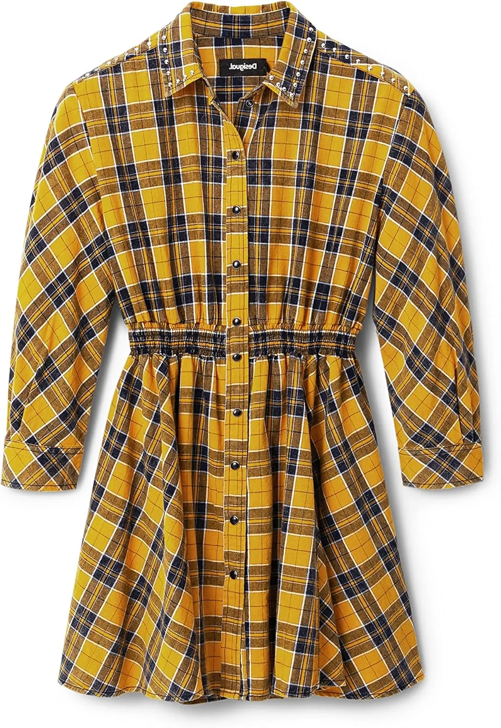Desigual Damen Kleid - Gelbes Hemdkleid mit Karomuster 22WWVW698000 GR. S