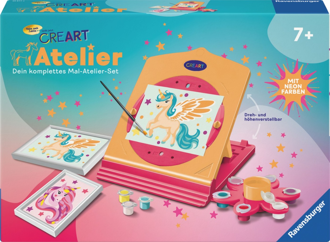 Ravensburger CreArt Malen nach Zahlen 25877 Neon Atelier Einhorn Kinder ab 7 Jahren Briefumschlag, Grußkarte, Post