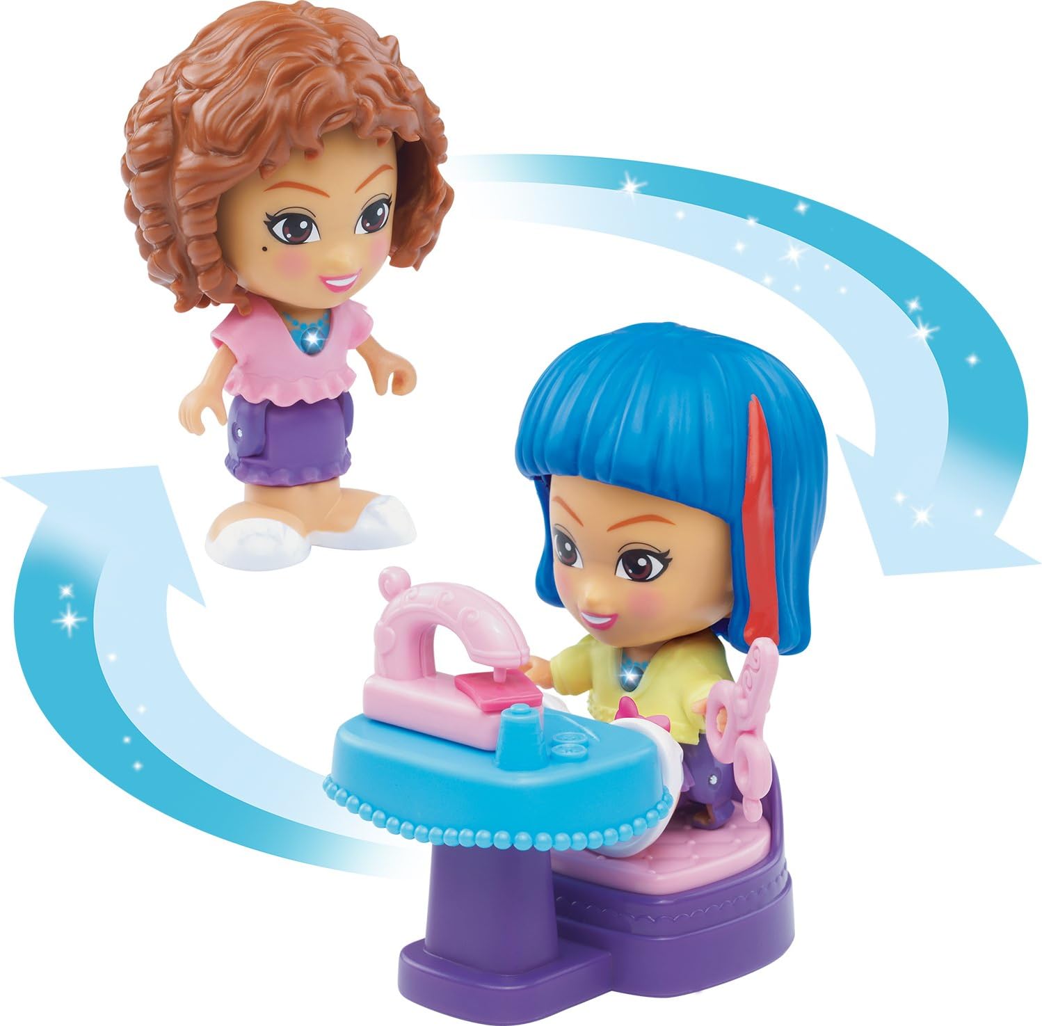 VTech Flipsies Styla mit Nähmaschine, interaktive Mode-Puppe, spricht auf Wunschstein, kombiniert mit Nähmaschinen-Modul, fördert Rollenspiel & Kreativität, Puppe, Spielzeug, Figur, Person, Gesicht