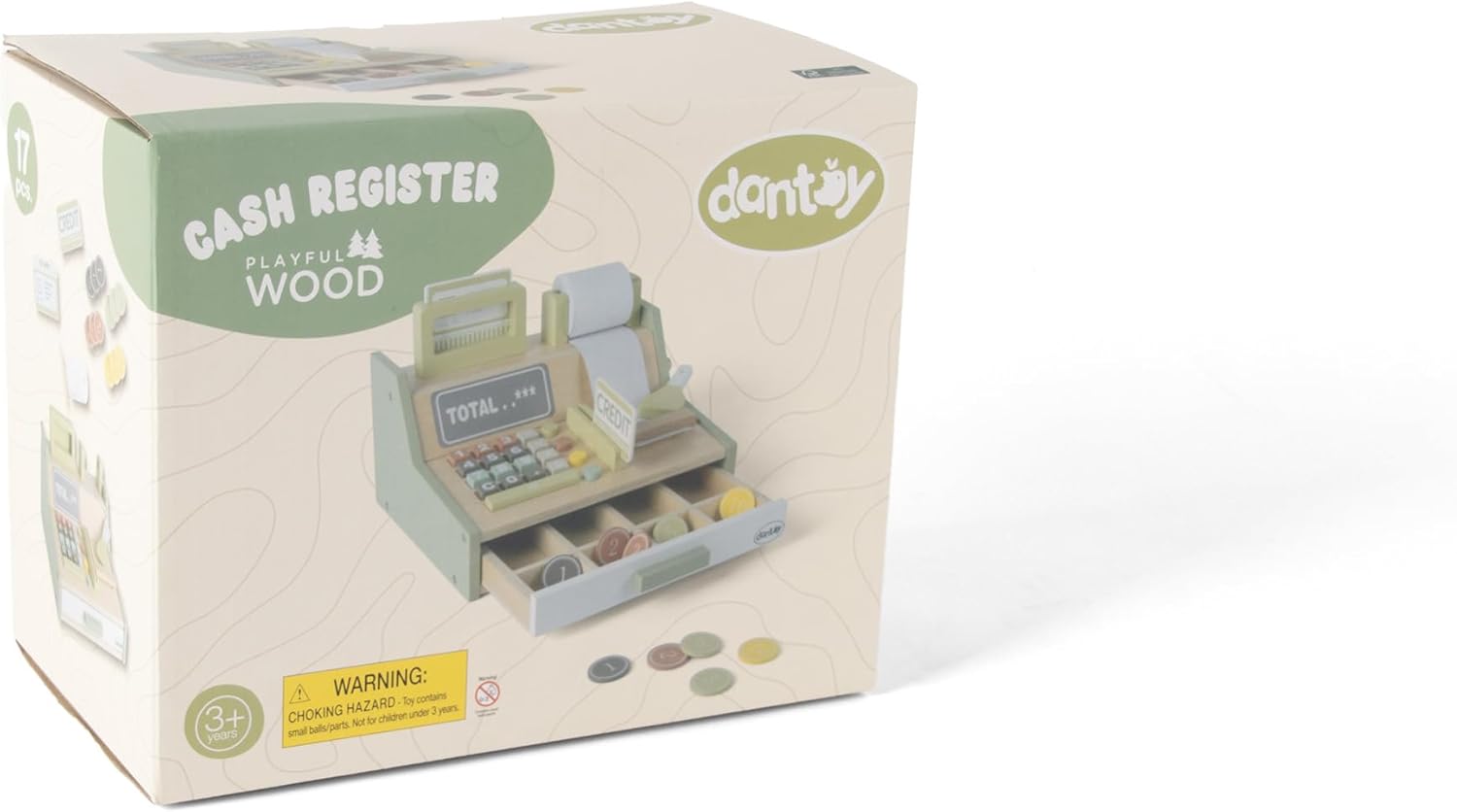 Dantoy 4770 Kaufladenkasse - Holz-Kassenset in Geschenkbox, 17-teilig