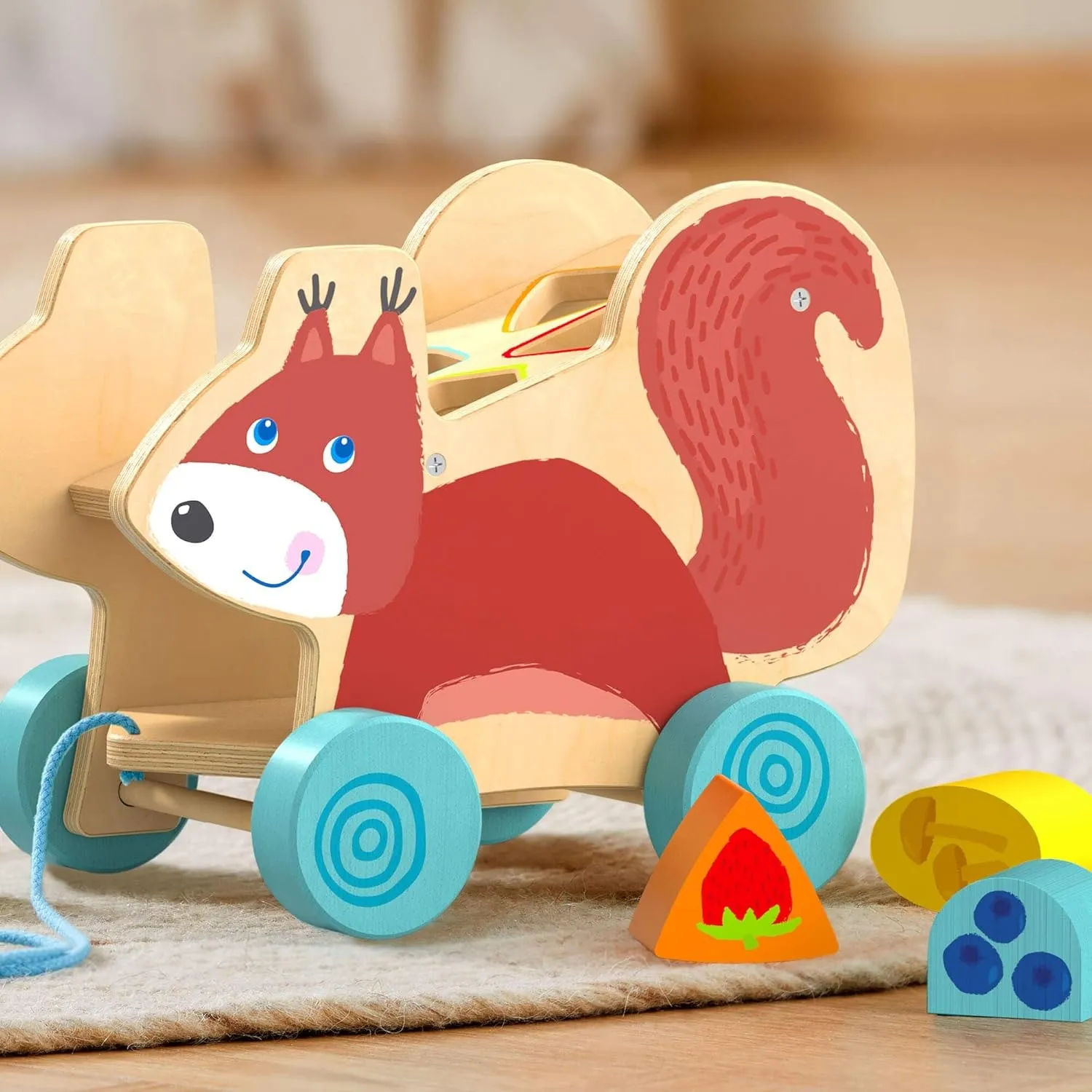 HABA Ziehfigur Eichhörnchen, Holzspielzeug mit Stecksteinen für Laufanfänger