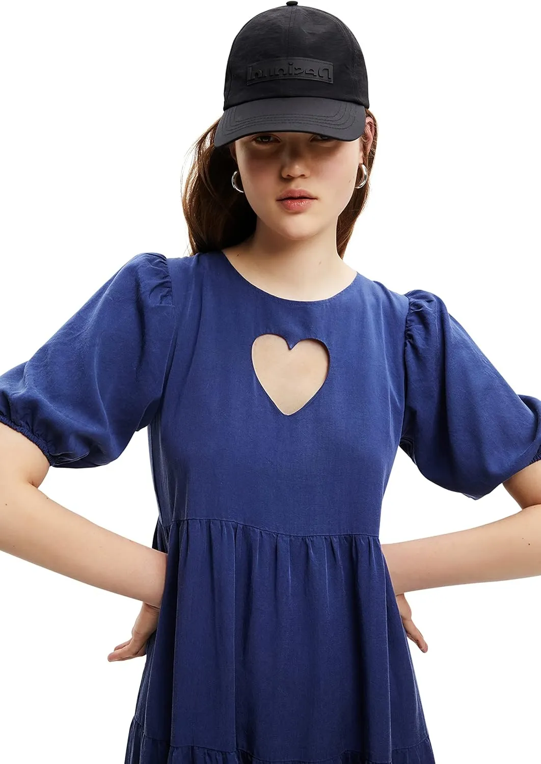 Desigual Damen Kleid - Blaues Kleid mit Herz-Ausschnitt 22WWVW305096 GR. XL