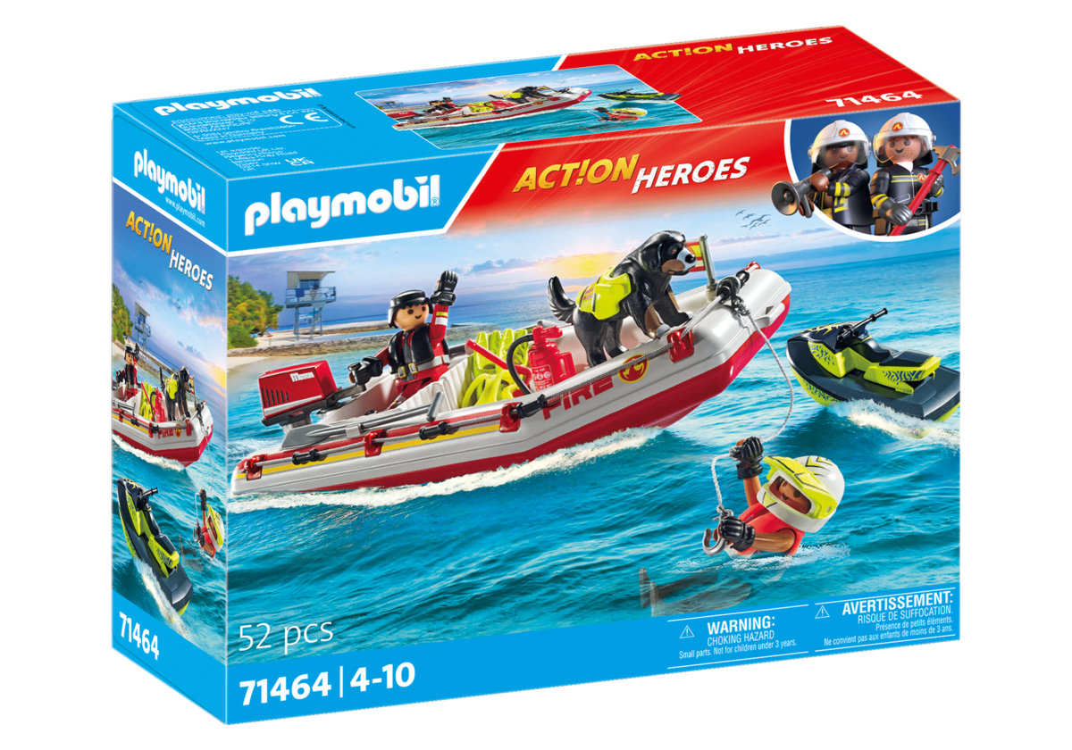 PLAYMOBIL, 71464, Feuerwehrboot, mit, Aqua, Scooter, Weste, Boot, Wasser, Rettungsweste, Person