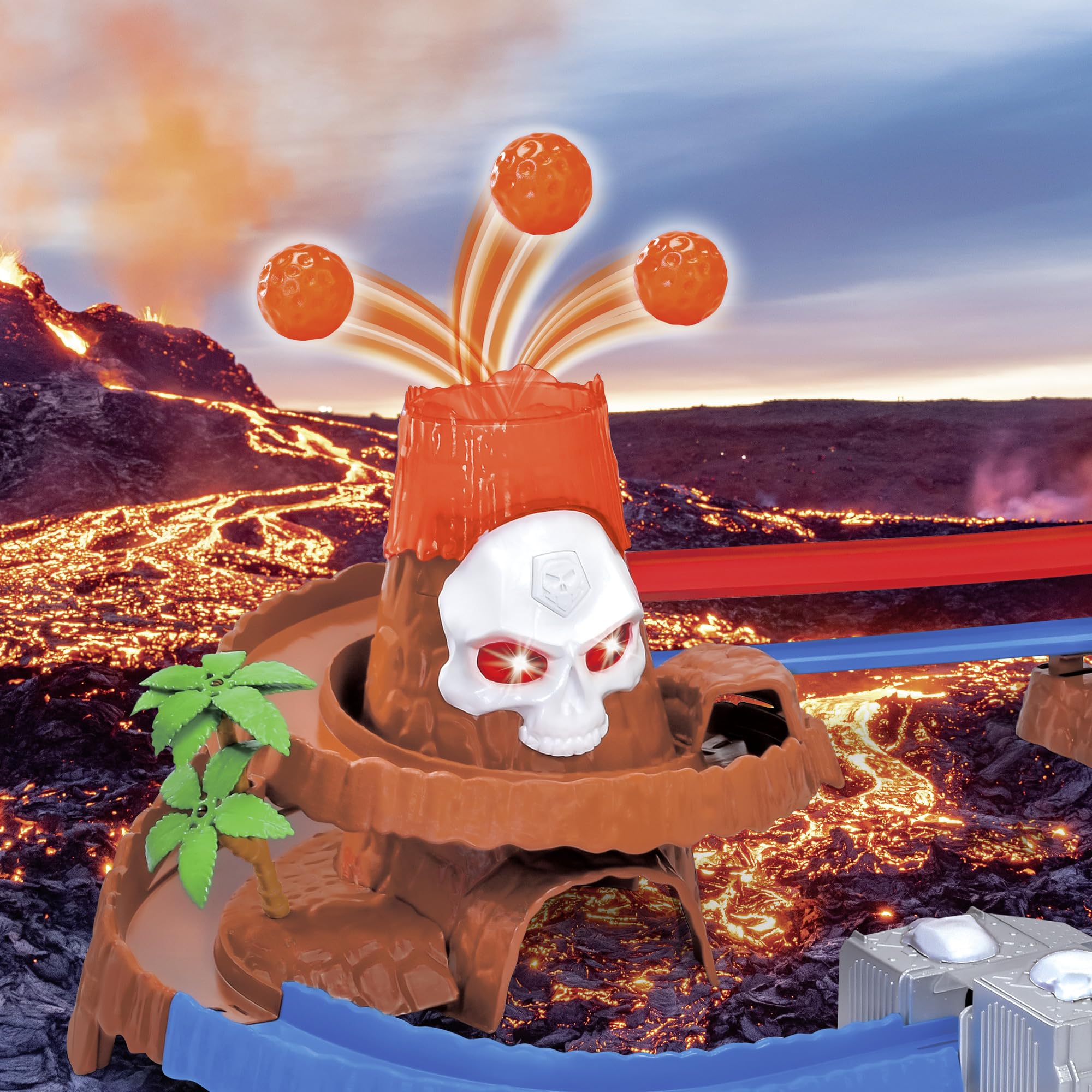 Dickie Skull Vulcano Track Set – Abenteuer-Rennbahn mit Licht, Sound & Dino-Zubehör 203336000