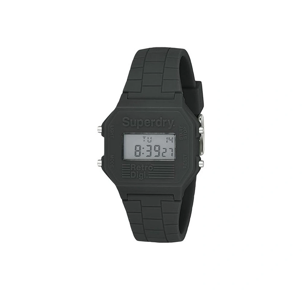Superdry „Retro Digi“ SYG201E - Digitale Quarzuhr, 40 mm, Silikonarmband Superdry „Retro Digi“ SYG201E - Digitale Quarzuhr, 40 mm, Silikonarmband