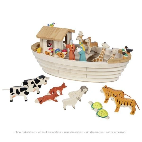 goki Holzstelzen Kleine Arche Noah - kompaktes Holzschiff mit abnehmbarem Deck & Kajüte