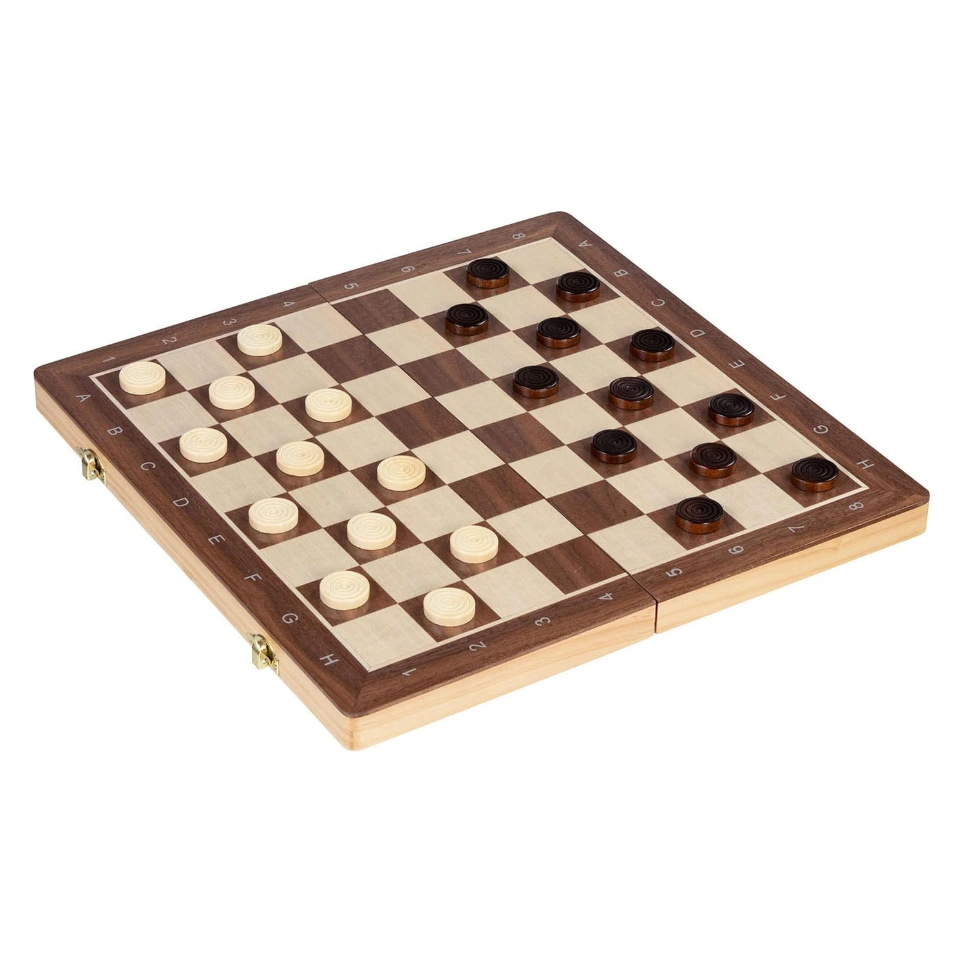 goki Schach & Dame 2-in-1 - Magnetisches Holz-Reiseset, 38 × 38 cm