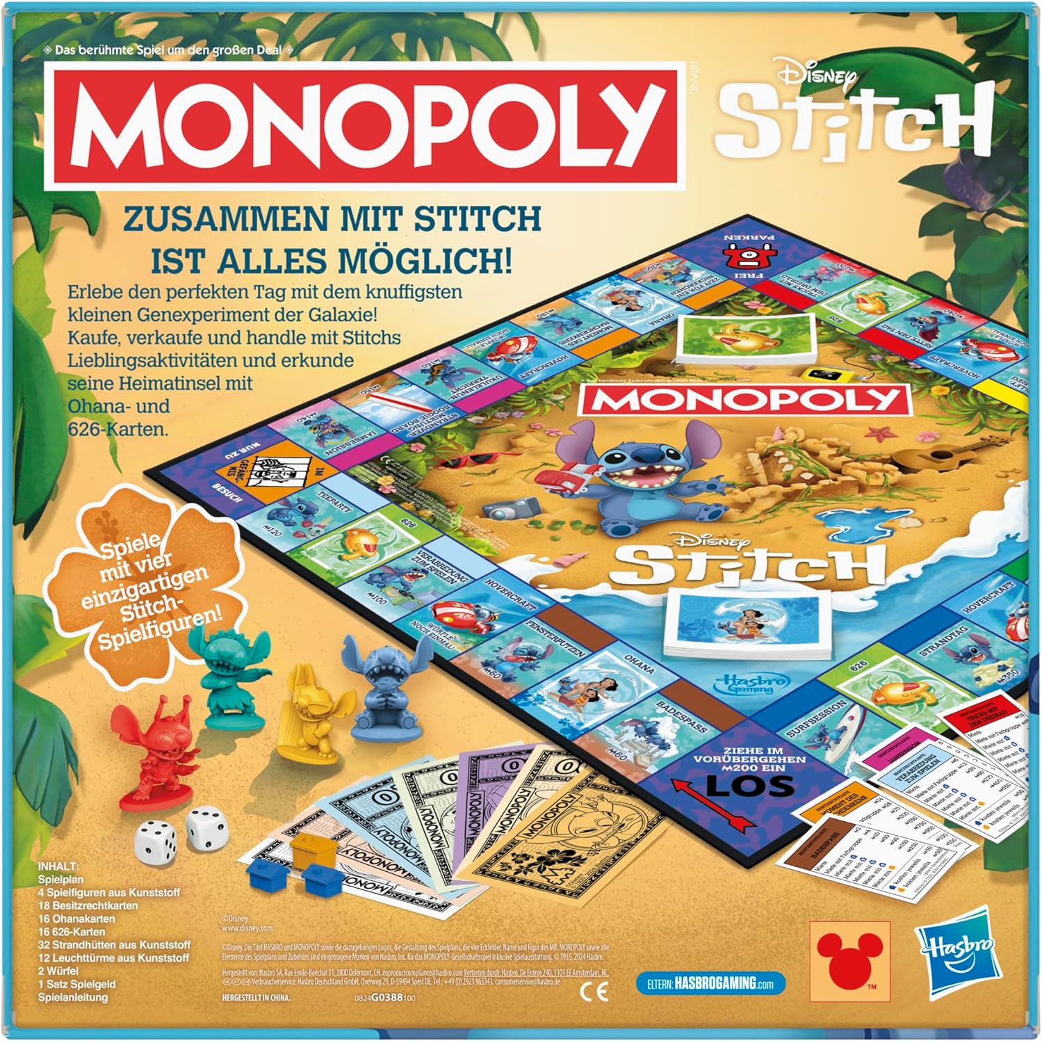Monopoly Disney Stitch Edition Brettspiel in deutscher Sprache mit Spielfiguren und thematischem Spielplan