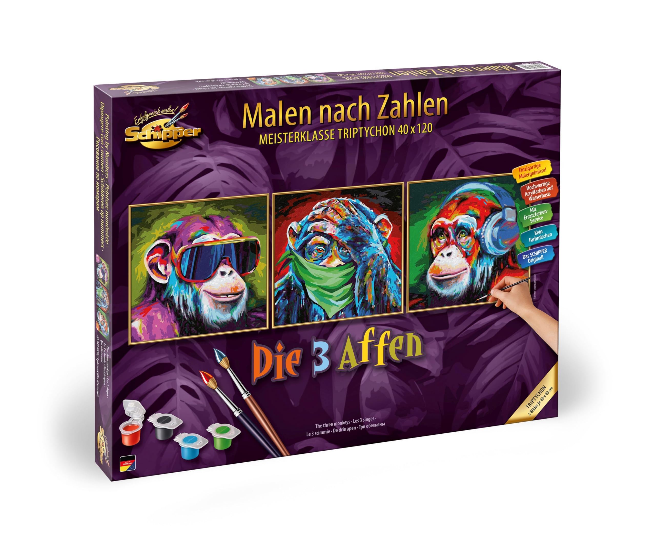 Schipper Mnz Die 3 Affen Triptychon Ausgefallenes Malset Mit Leinenstruktur 609470859 Buch, Veröffentlichung, Person