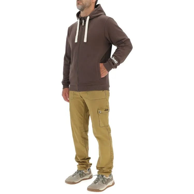 JEEP Herren Kapuzenjacke O103180BR - Dunkelbraune Sweatjacke mit Jeep-Star-Print und Reißverschluss GR. XXL