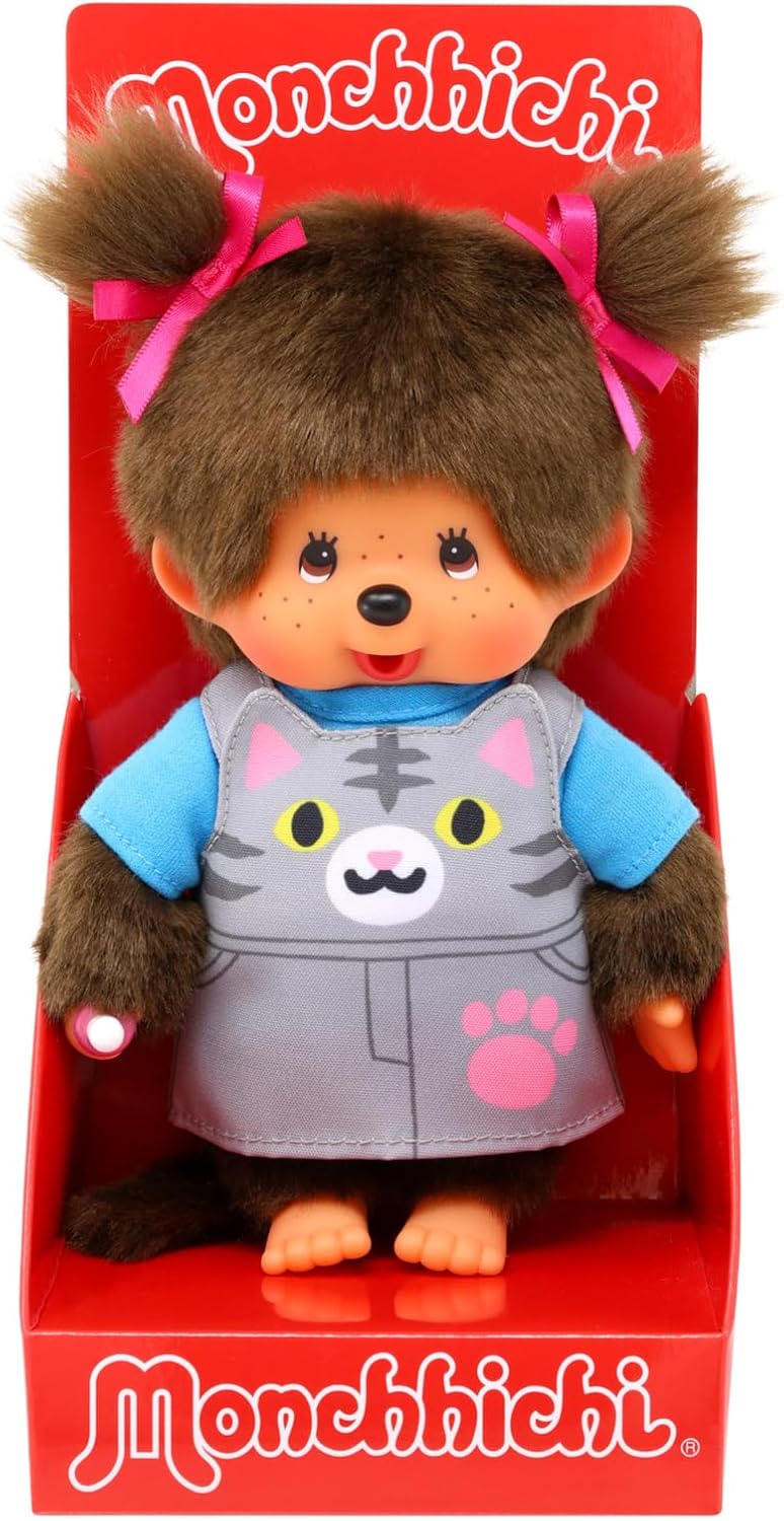 Monchhichi Animal Dress Kitten 20cm – Süßes Monchhichi Mädchen im Katzenkleid – Verpackung, Zubehör und Details sichtbar