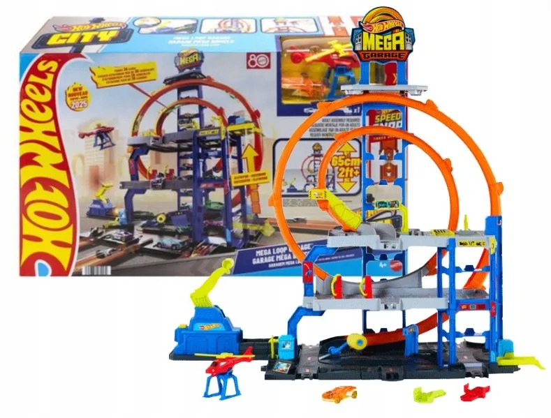 Hot Wheels City Mega-Parkgarage-Spielset mit 1 Die-Cast-Spielzeugauto und 1 Spielzeug-Hubschrauber im Maßstab 1:64 Hot Wheels City Mega-Parkgarage-Spielset mit 1 Die-Cast-Spielzeugauto und 1 Spielzeug-Hubschrauber im Maßstab 1:64