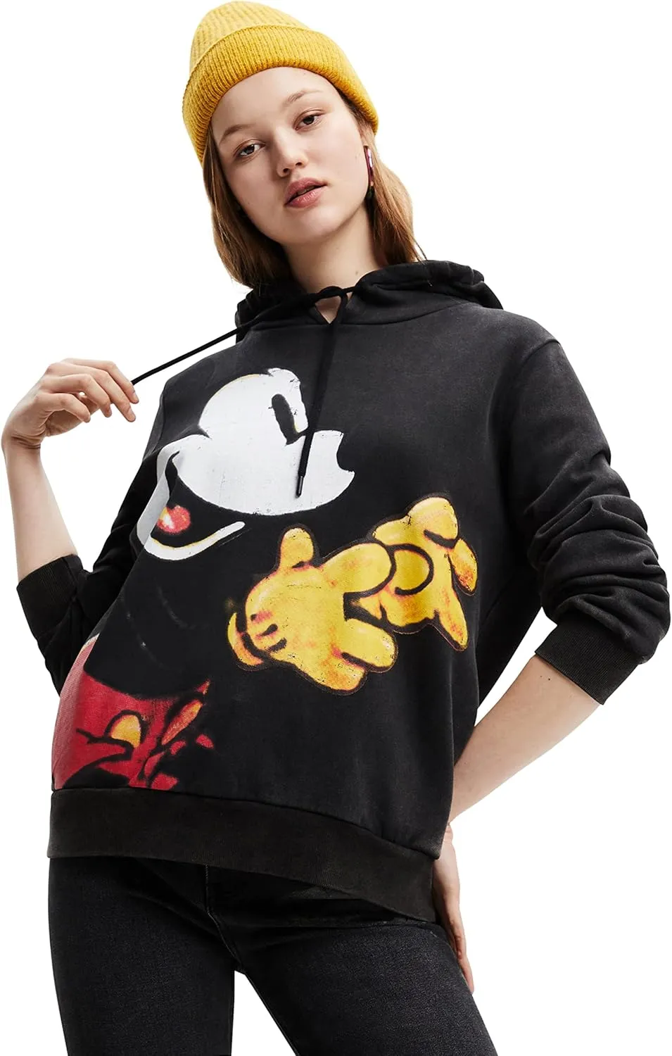Desigual Damen Sweatshirt - Schwarzes Sweatshirt mit Mickey-Mouse-Print 22WWSK492022 GR. M