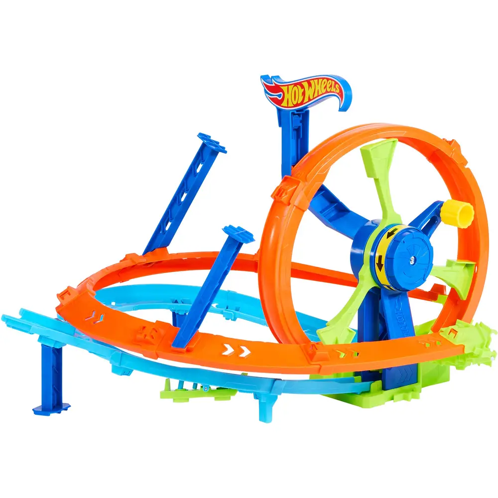 Hot Wheels Schnellstart- und Looping-Spielset mit Die-Cast-Spielzeugauto im Maßstab 1:64, Crash- und Streckenset