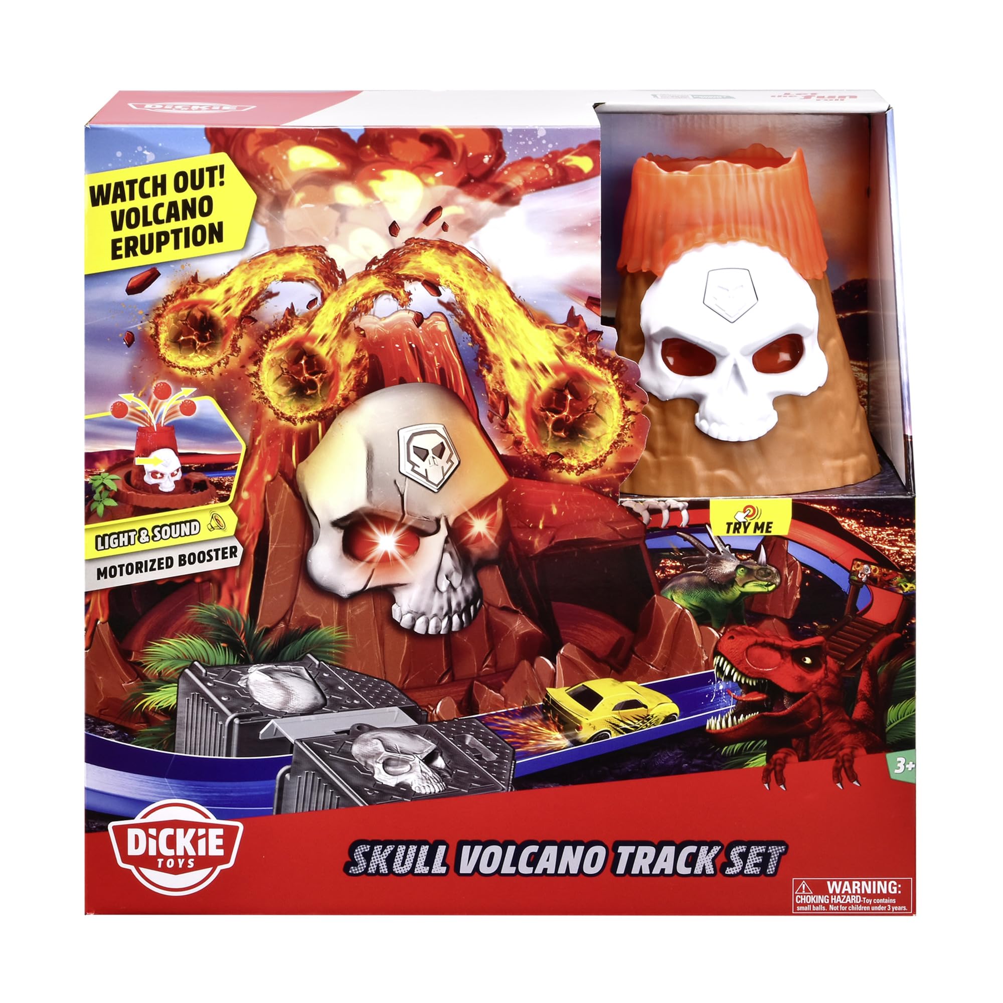 Dickie Skull Vulcano Track Set – Abenteuer-Rennbahn mit Licht, Sound & Dino-Zubehör 203336000