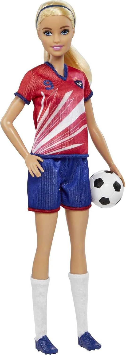 Barbie Soccer Doll Fußballspielerin mit rotem Trikot und Puppe mit Ball