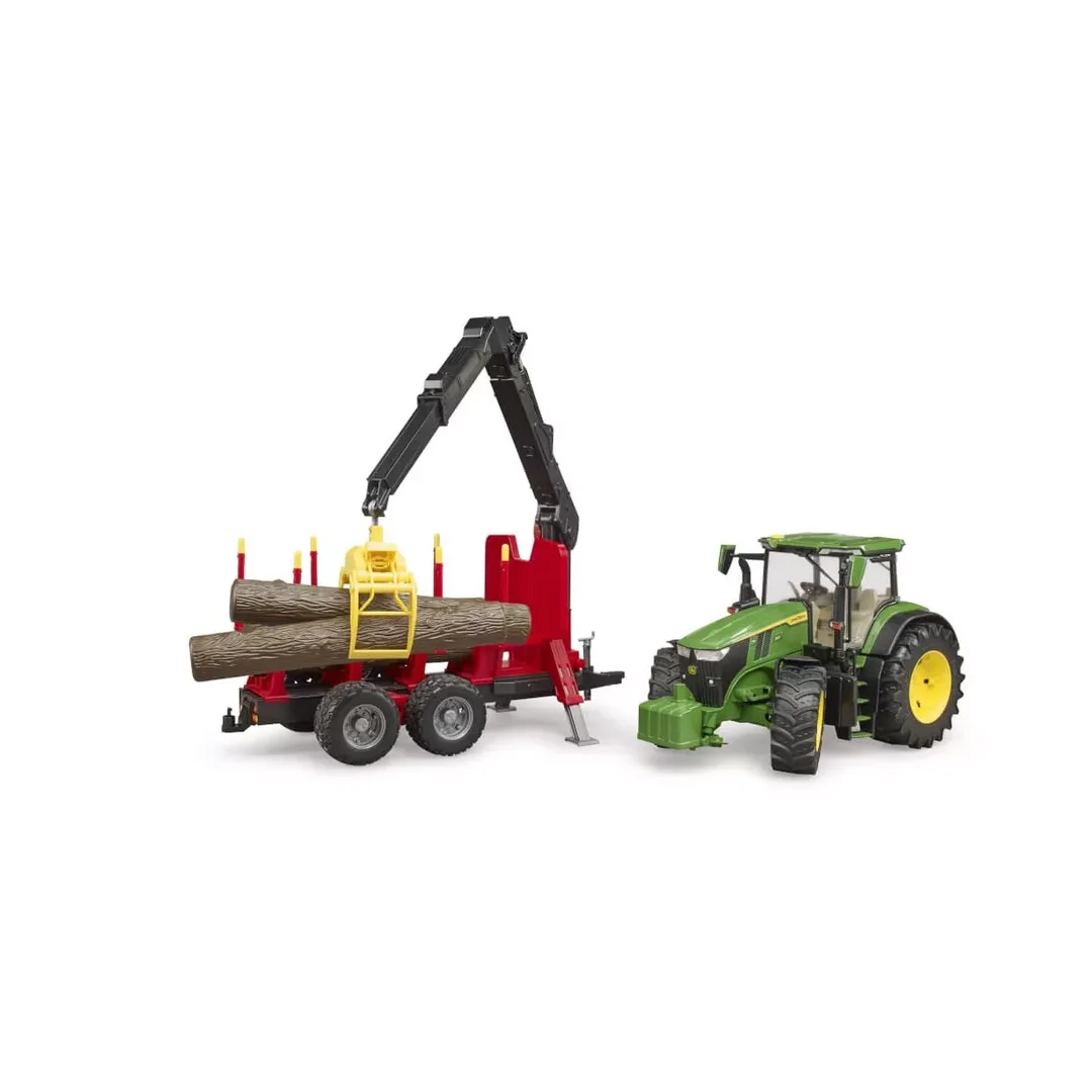 Bruder 03154 John Deere 7R 350 mit Rückeanhänger und 4 Baumstämmen