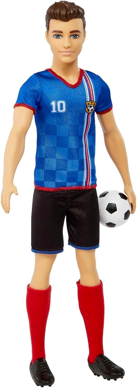 Barbie® Ken Fußballspieler-Puppe - 29 cm, You Can Be Anything Serie, blaues Trikot mit Nummer 10, schwarze Shorts, rote Stutzen, Fußball-Zubehör, ab 3 Jahren Barbie® Ken Fußballspieler-Puppe - 29 cm, You Can Be Anything Serie, blaues Trikot mit Nummer 10, schwarze Shorts, rote Stutzen, Fußball-Zubehör, ab 3 Jahren