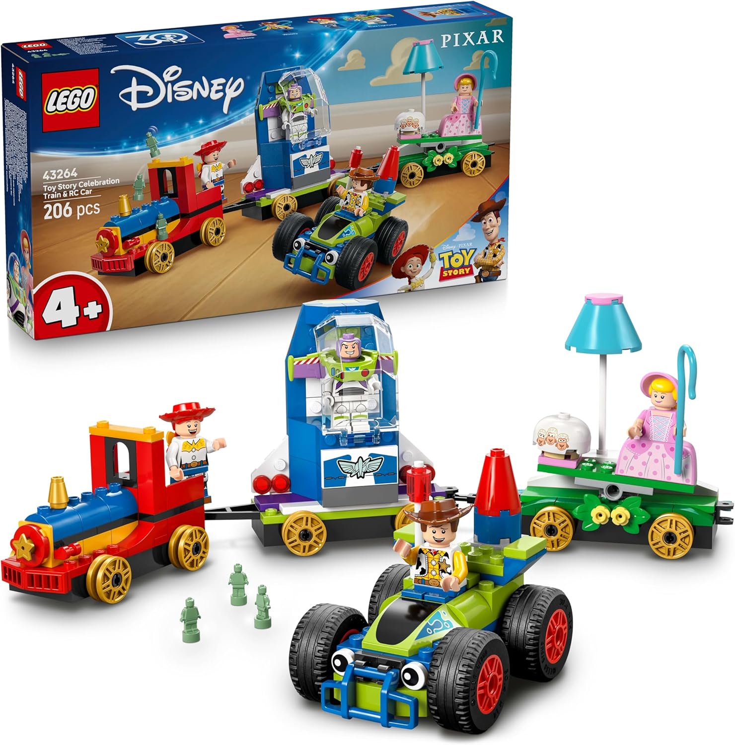 LEGO® Disney 43264 Partyzug und das Auto RC aus Toy Story LEGO® Disney 43264 Partyzug und das Auto RC aus Toy Story – Verpackung, Zubehör und Details sichtbar