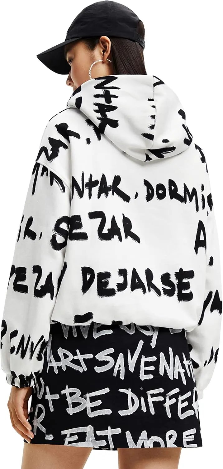 Desigual Damen Sweatshirt - Weißes Sweatshirt mit Schriftprint 22WWSK441001 GR. M
