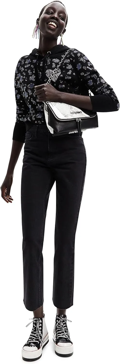 Desigual Damen Pullover - Kapuzenpullover mit Strass-Details 22WWJF402000 GR. S