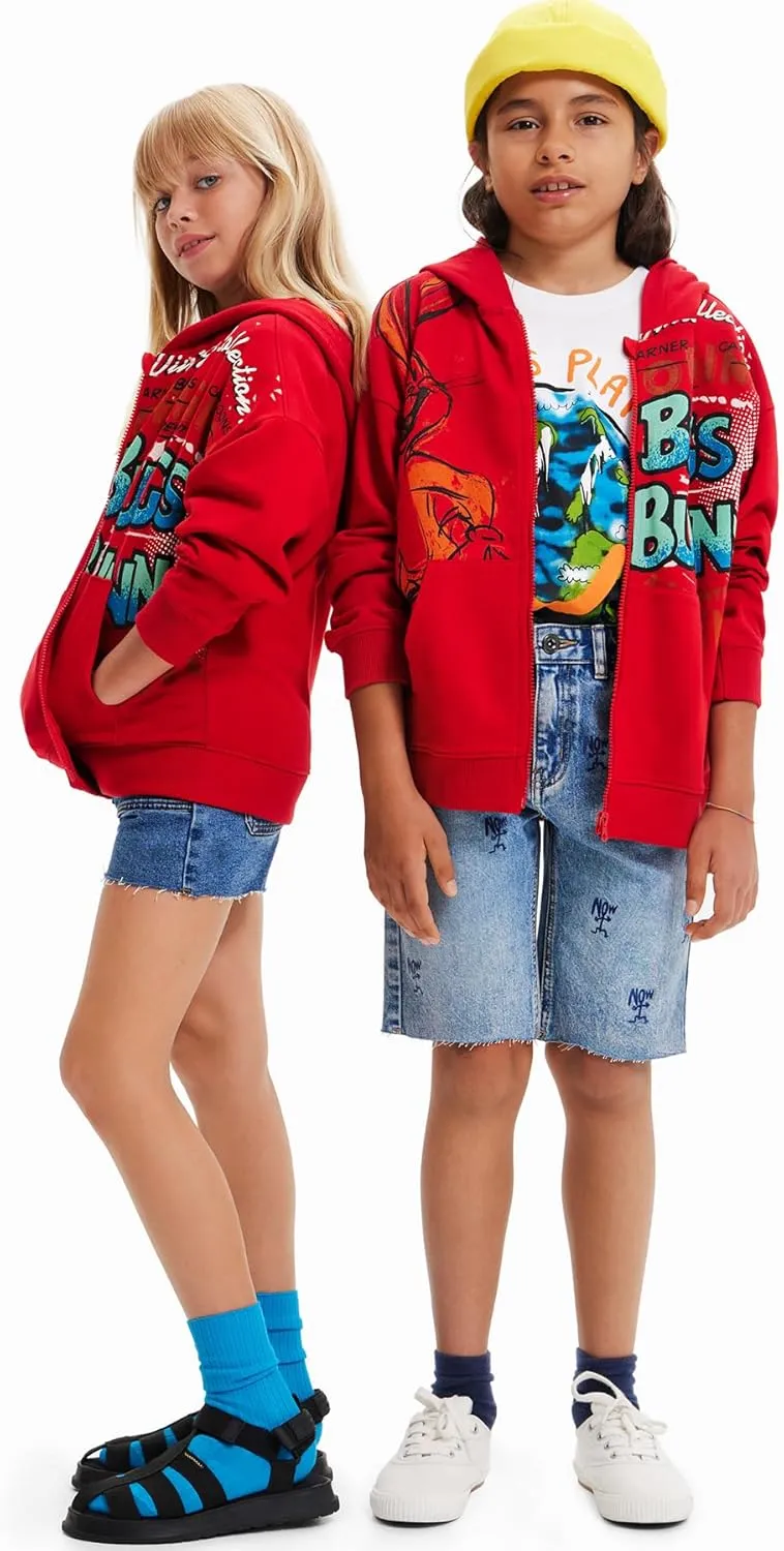 Desigual Jungen Kapuzenpullover - Roter Hoodie mit Bugs Bunny Print 23SBSK053000 GR. L